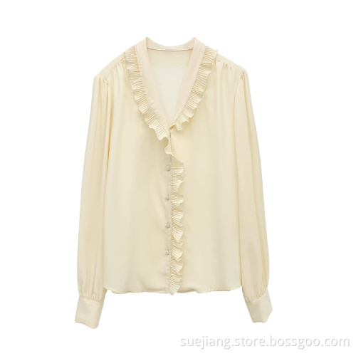 Long Sleeve V-neck Collars Women Casual Blouse Shirt